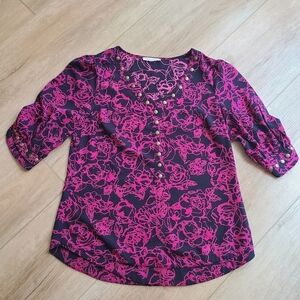 41 Hawthorn Women's Small Navy Hot Pink 1/2 sleeve Blouse EUC